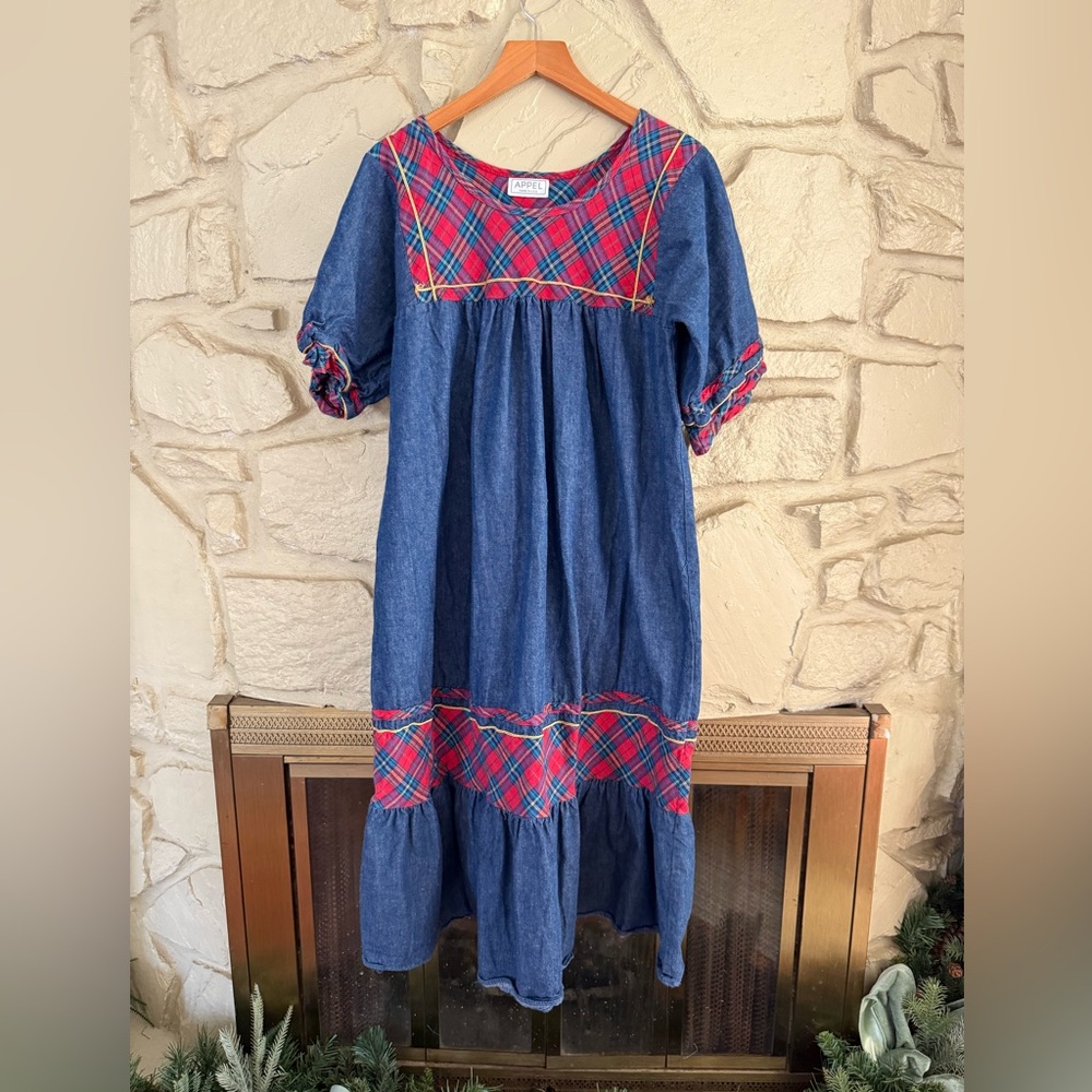 10. Vintage APPEL Plaid & Denim Midi Dress